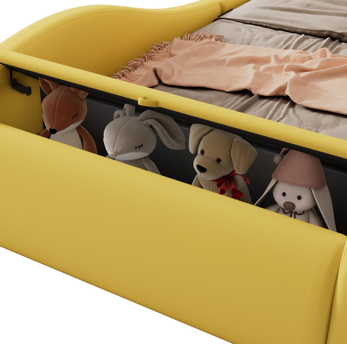 POLSTERBETT 90/200 cm gelb aus PU mit LED-Rädern und Stauraum - Gelb, Kunststoff (90/200cm) - OKWISH