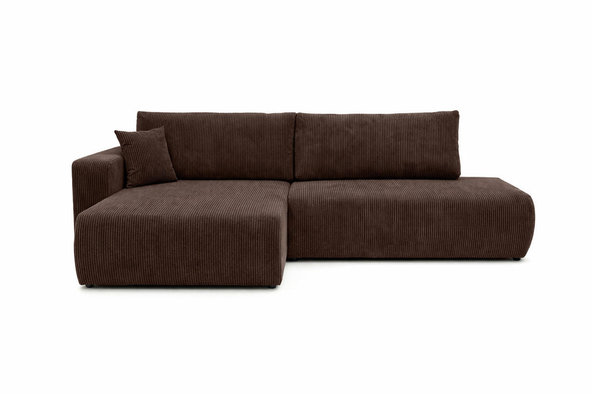 ECKSOFA Mit Schlaffunktion Und Bettkasten, Cordstoff Poso, Braun, Links, OPEN XL - Braun, Holz (262/145cm) - Kaiser Möbel