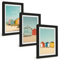 BILDER SET 3er Set - 20x30 cm Schwarzer Rahmen - Bunte Häuser, Strand, Sonne - Schwarz, Kunststoff (20/30cm) - TULUP