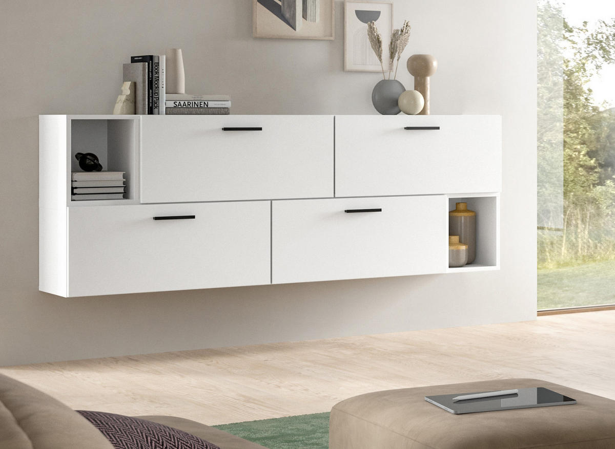 SIDEBOARD weiß 176 cm, Kommode hängend / stehend - Schwarz/Weiß, Holzwerkstoff/Kunststoff (176/65/34cm) - Inn.Furn