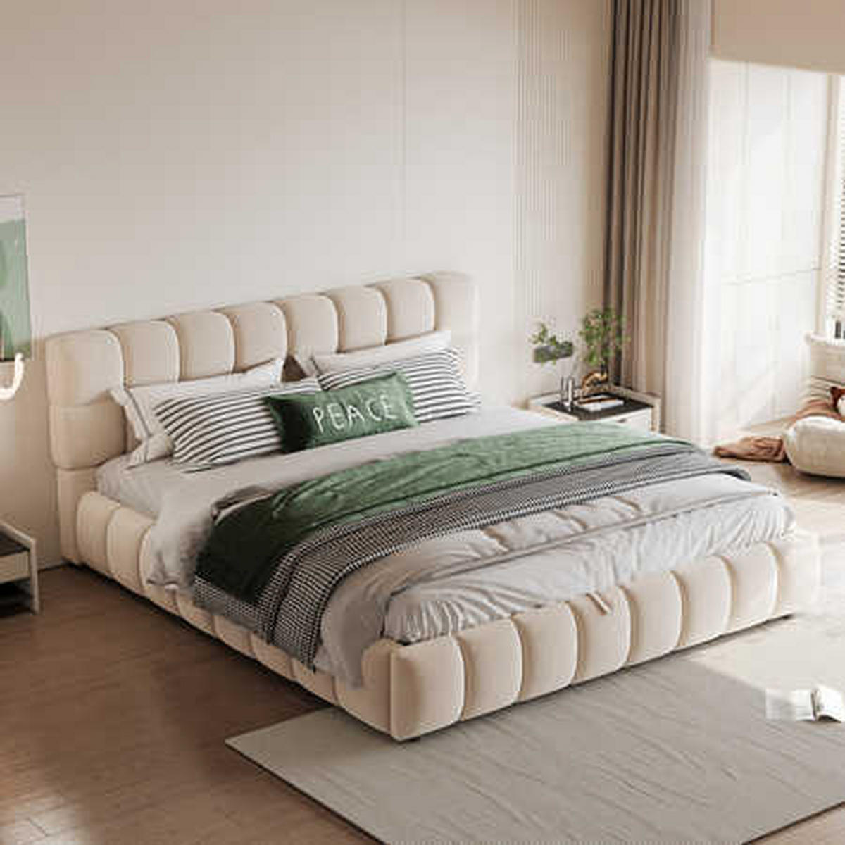 POLSTERBETT 140x190 Beige Samt Stauraum - Beige, Textil (140/190cm) - FLIEKS