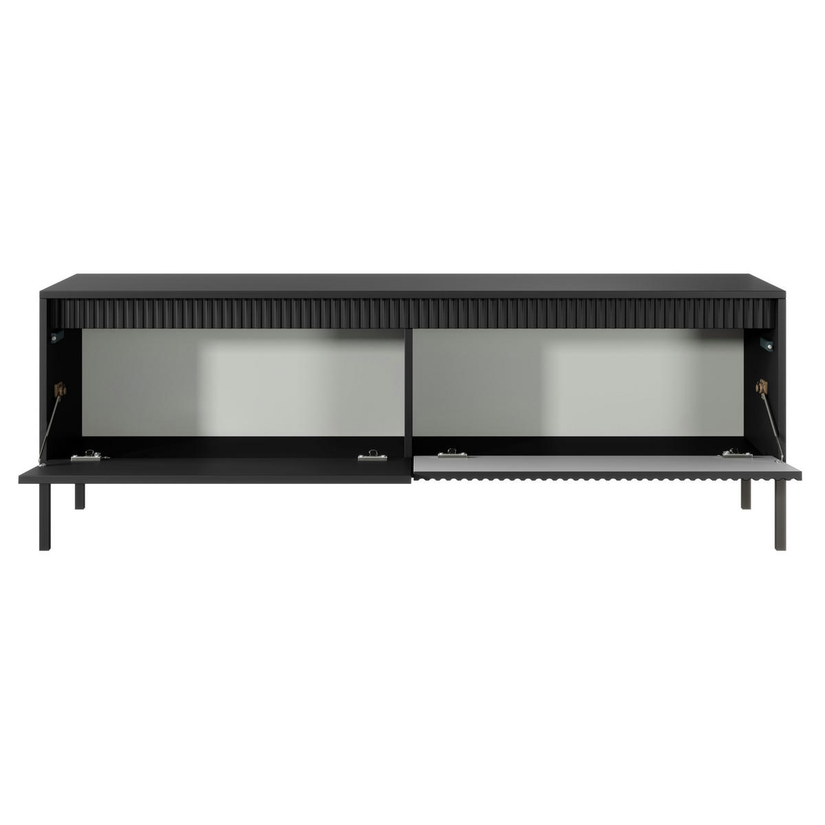 TV-ELEMENT SELBU RTV1 Reliefierte Fronten aus MDF-Platte Schwarz Schwarz - Schwarz, Glas/Holzwerkstoff (154/54/40cm) - Komodee