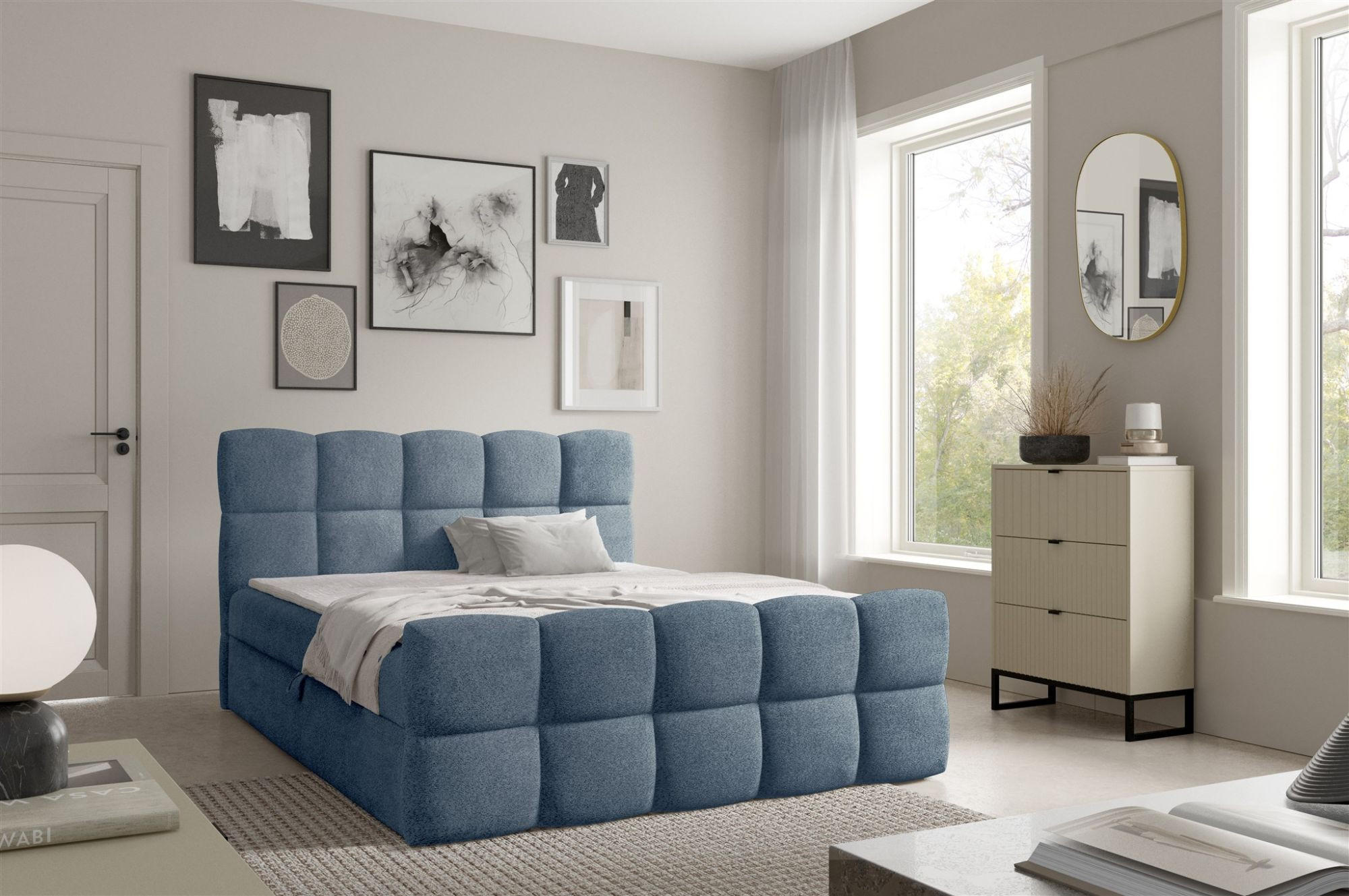 BOXBETT Satine Premium - Hellblau, Holzwerkstoff/Textil (140/220cm) - Fun Möbel