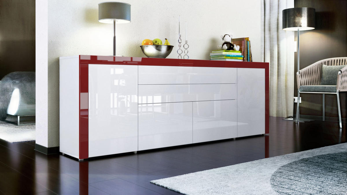 SIDEBOARD La Paz Weiß Hochglanz / Bordeaux Hochglanz - Weiß Hochglanz, Holzwerkstoff (200/72/35cm) - Vladon