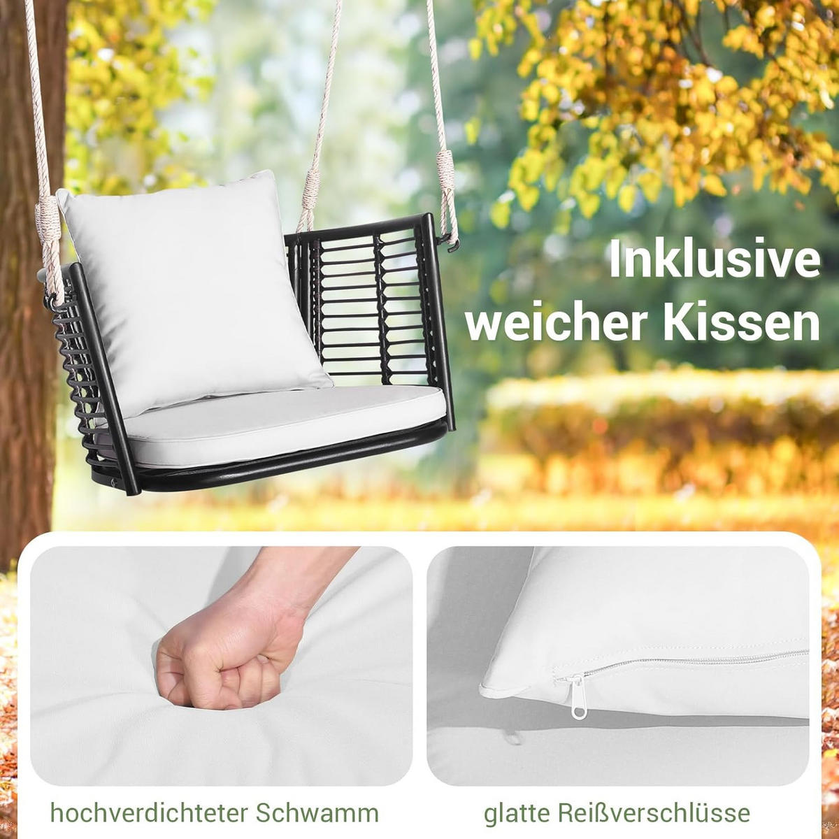 HÄNGESESSEL Weiß - Weiß, Metall (77/38/62cm) - COSTWAY