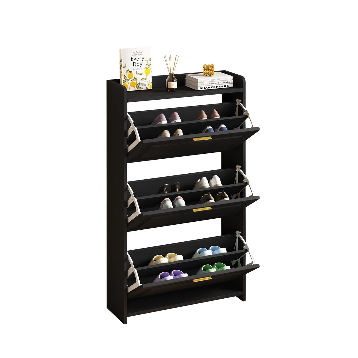 SCHUHSCHRANK aus MDF & Spanplatte 70x24x120cm in Schwarz mit Klapptüren - Schwarz, Holzwerkstoff (70/120/24cm) - Modfu