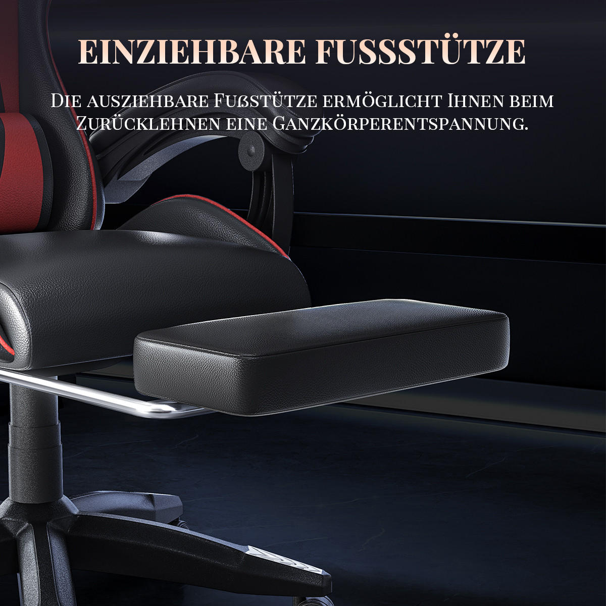 GAMINGSTUHL Schwarz-Rot,mit Massage,Fußstütze, Ergonomisch, Verstellbar - Rot, Metall (26/59/77cm) - Rattrix