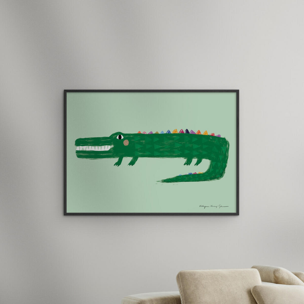 POSTER mit Rahmen Wild Apple - Crocodile - Schwarz/Grün, Holz/Papier (50/70cm) - Poster&Frame