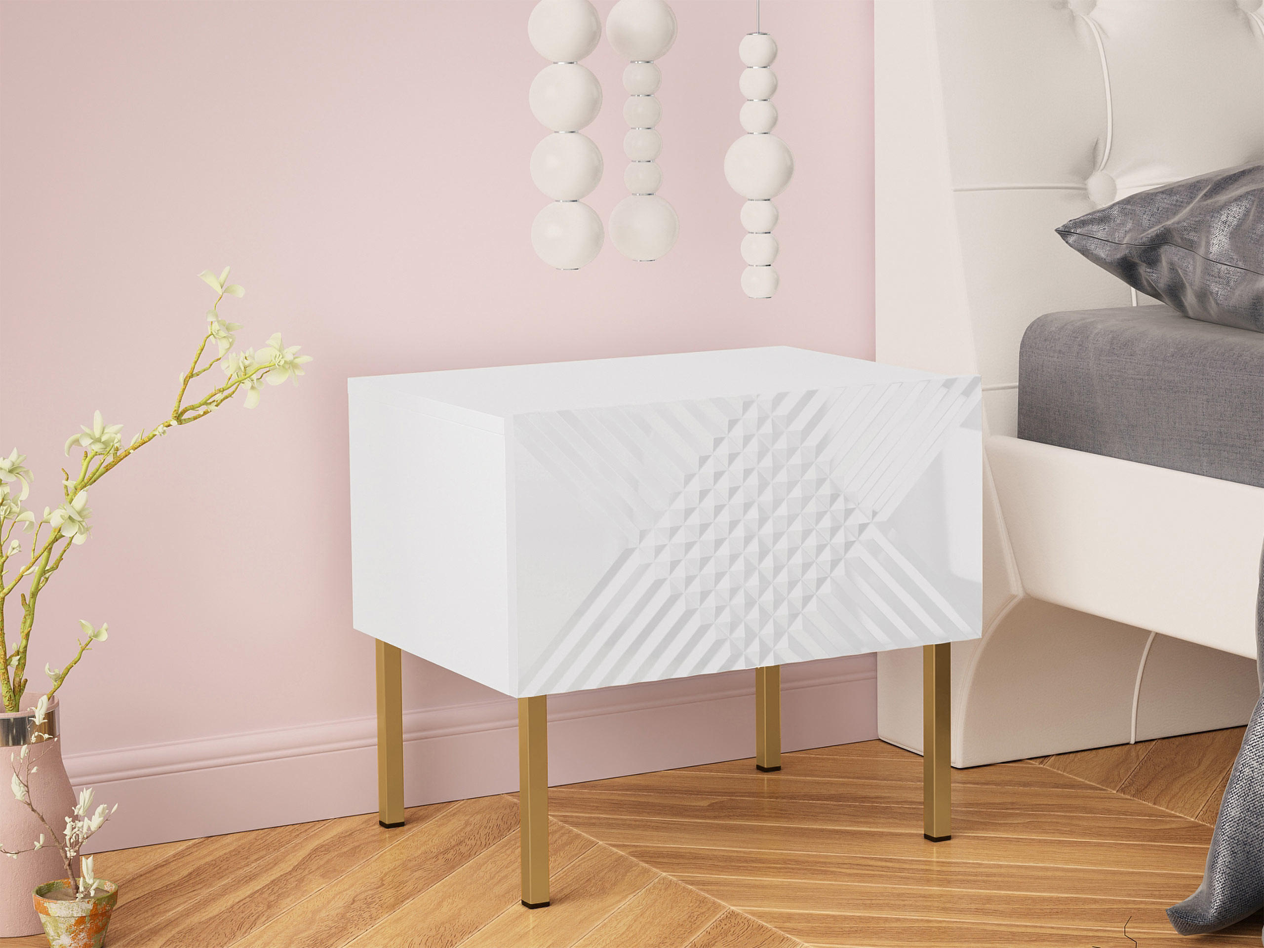 NACHTTISCH Exito 50 - Goldfarben/Weiß, Holzwerkstoff/Metall (50/46/35cm) - MIRJAN24