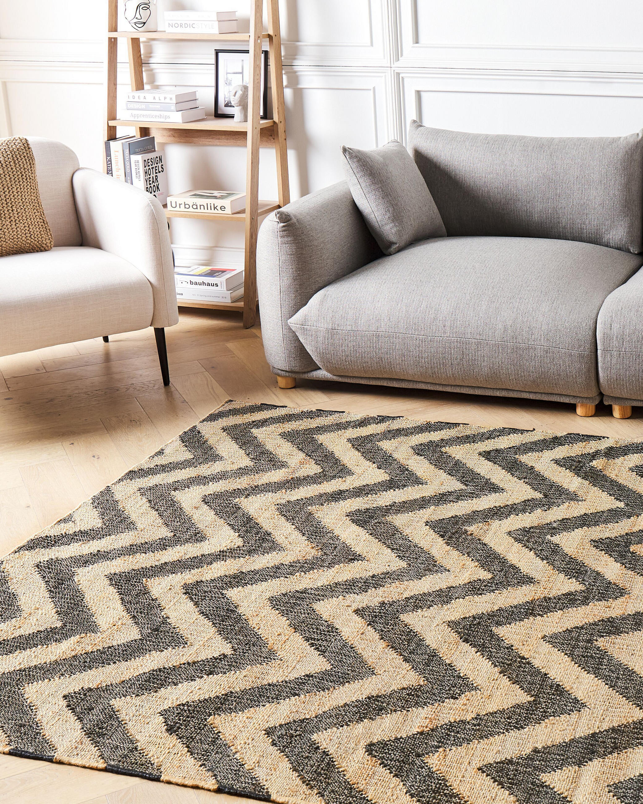 Thumbnail - Beliani Teppich, Beige, Schwarz, Naturmaterialien, Rechteckig, 160x230 cm, Teppiche & Böden, Teppiche, Webteppiche