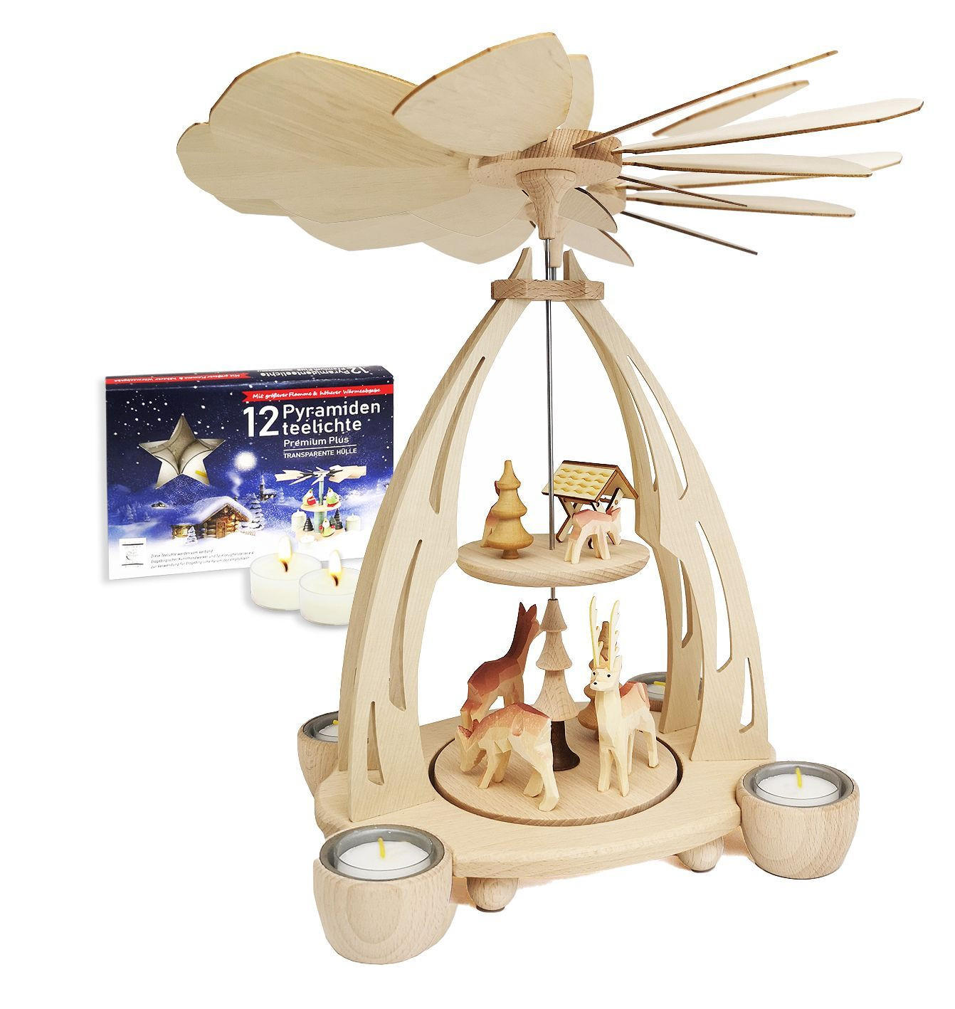 PYRAMIDE Rehe 20/24/35 cm - Multicolor, Holz (0.1/35/0.1cm) - Dekoteam24