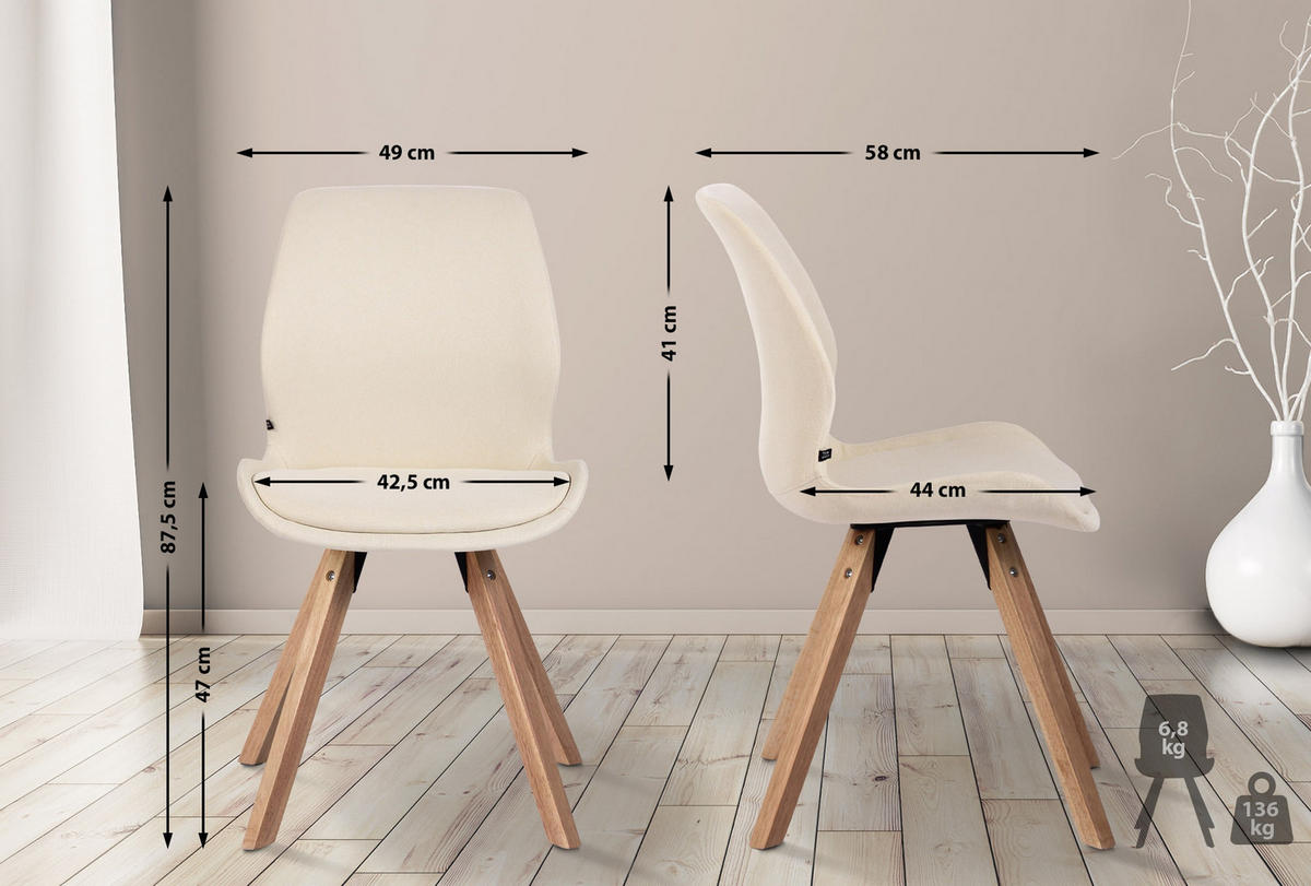 STUHL Stoff creme - Eukalyptusholzfarben/Creme, Holz/Textil (49/87.5/58cm) - CLP