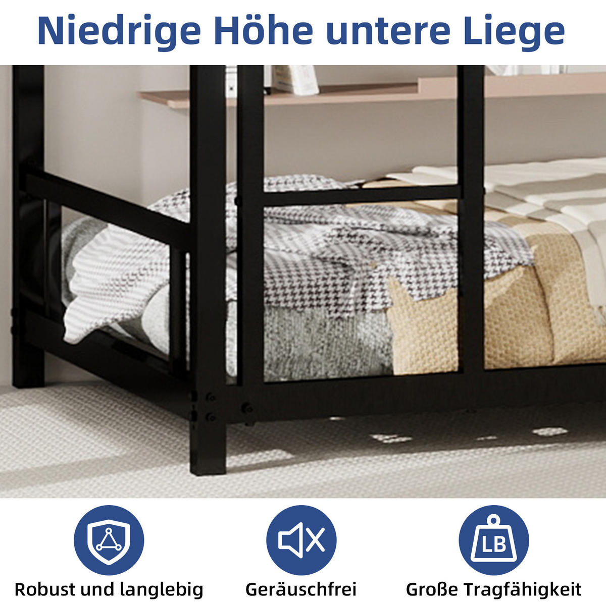 ETAGENBETT 197/98/136 cm aus Metall mit integrierter Leiter Schwarz - Schwarz, Metall (90/190cm) - Modenvie