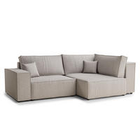 ECKSOFA MIT SCHLAFFUNKTION Tonga Hellbeige Webstoff - Beige/Schwarz, Holz/Holzwerkstoff (255/105cm) - Maison de Reve