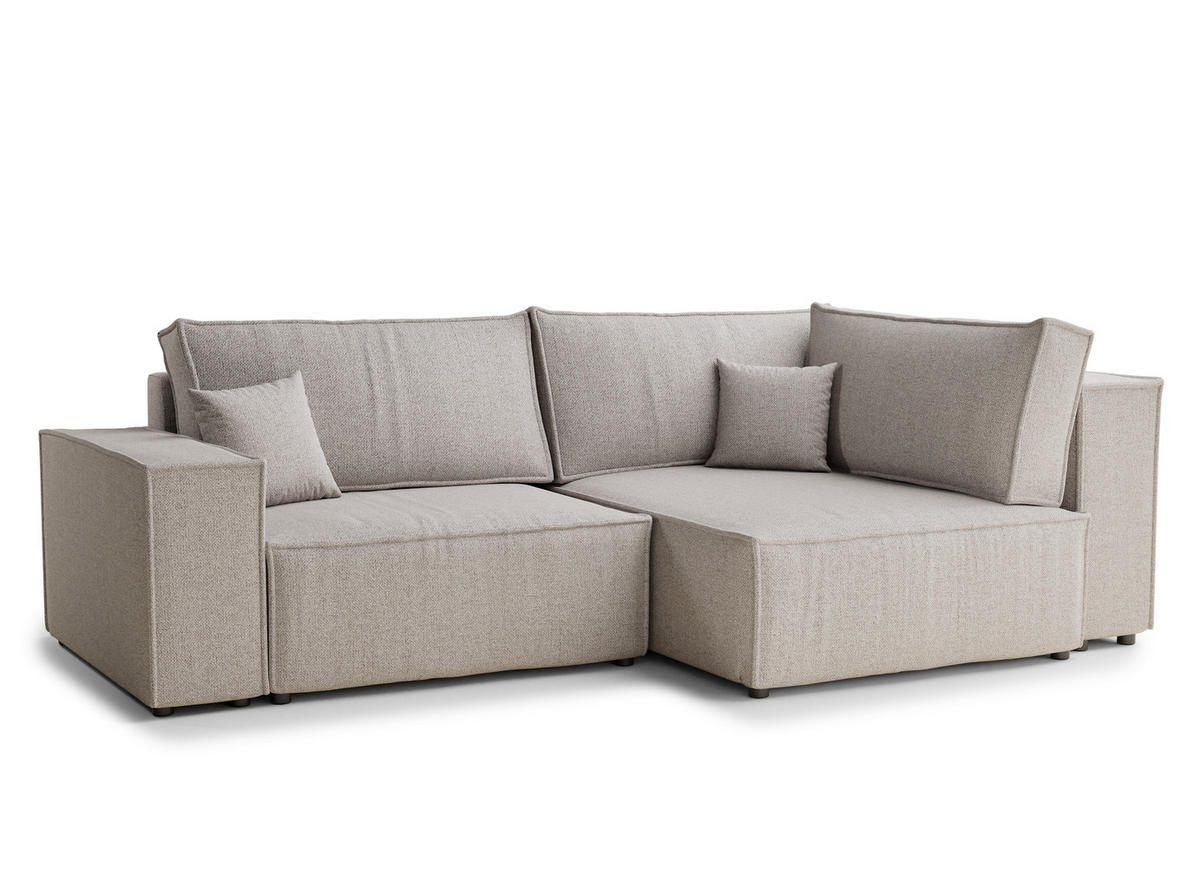ECKSOFA MIT SCHLAFFUNKTION Tonga Hellbeige Webstoff - Beige/Schwarz, Holz/Holzwerkstoff (255/105cm) - Maison de Reve