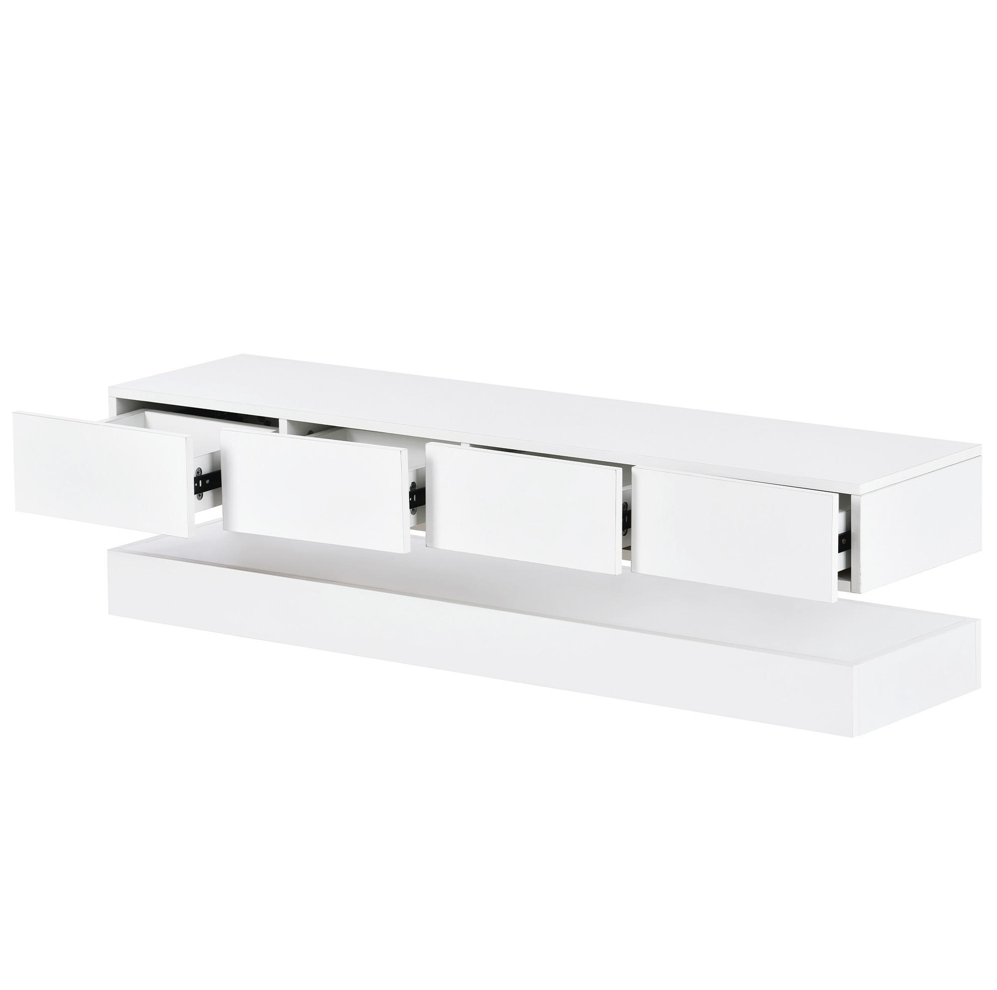 LOWBOARD 130/33/15 cm in Weiß mit 4 Schubladen und LED-Beleuchtung - Weiß, Holzwerkstoff (130/15/33cm) - Flora Grace
