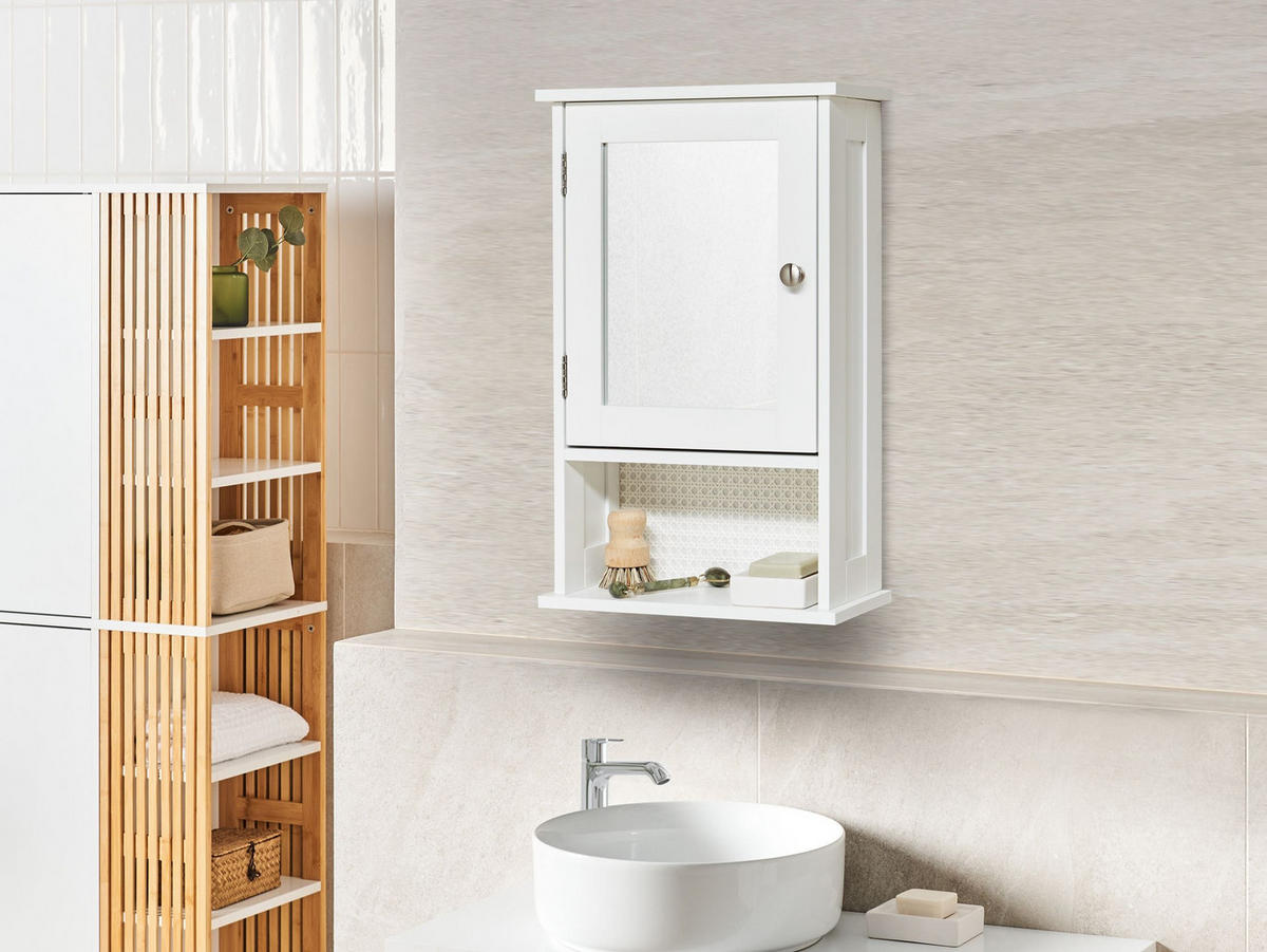 KOUPELNOVÁ ZRCADLOVÁ SKŘÍŇKA 34/53 cm Bílá Huila - bílá, kompozitní dřevo (34/53/15cm) - Beliani