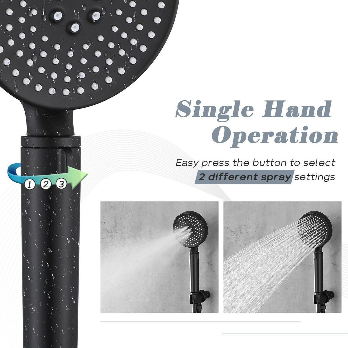HANDBRAUSE Wassersparend Schwarz 2 Strahlarten - Schwarz, Kunststoff (4/12.7/12cm)