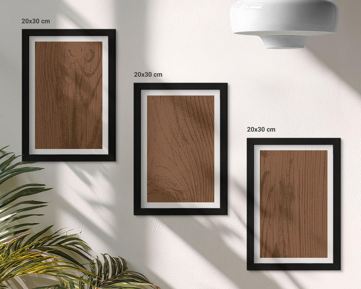 BILDER SET 3er Set - 20x30 cm Schwarzer Rahmen - Holzstruktur, Rinde, Minimalismus - Schwarz, Kunststoff (20/30cm) - TULUP