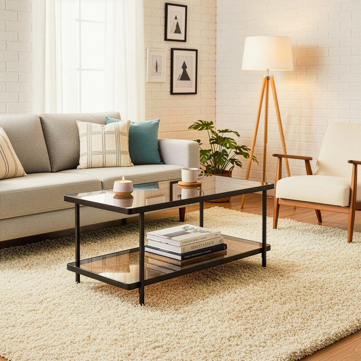 COUCHTISCH mit 2 rauchglas Platten 100/50/48 cm - Schwarz, Holzwerkstoff (100/50/48cm) - Calicosy