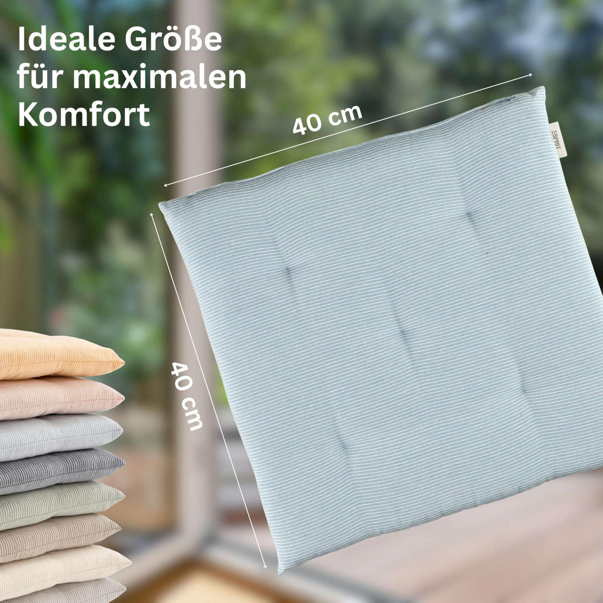 SITZKISSEN 4er Set Needlestripe hellblau - 40x40 cm - Hellblau, Textil (40/40/3cm) - Esprit