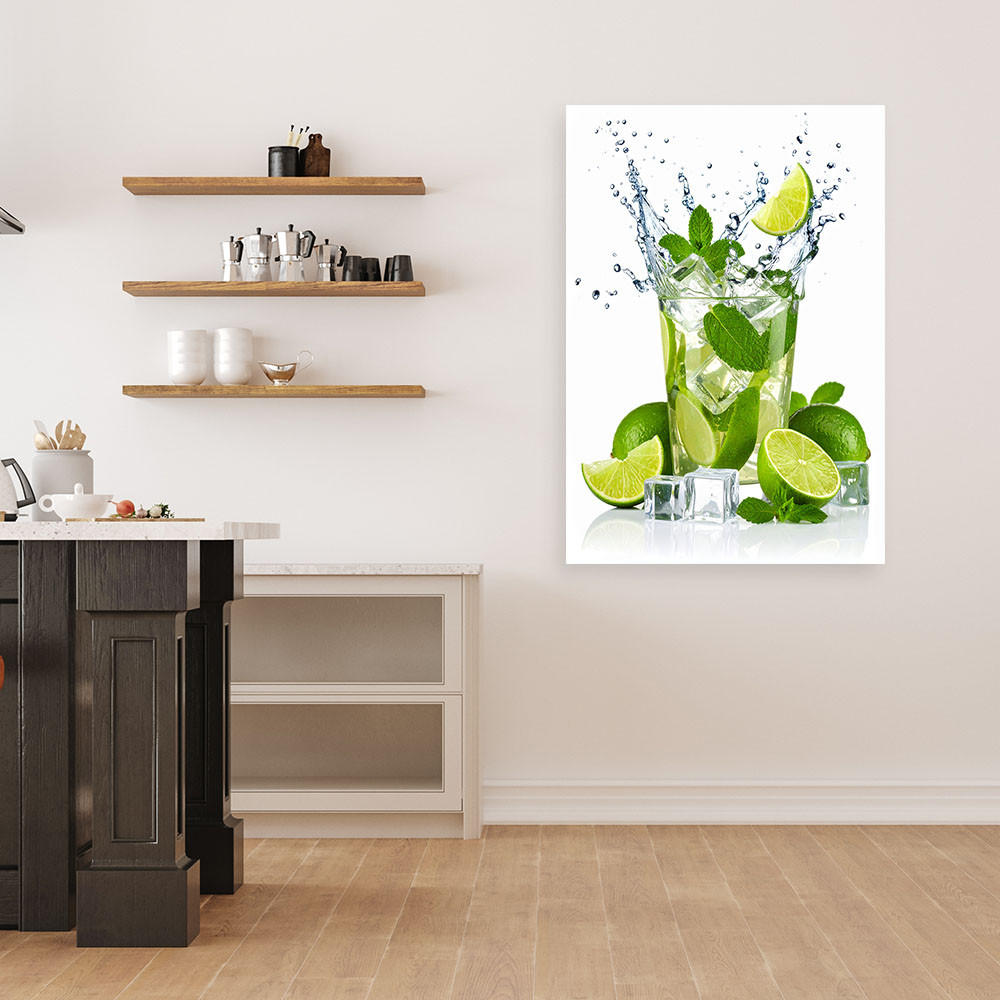 LEINWANDBILD Limetten-Mojito-Cocktail mit Früchten 60x90cm - Grün, Textil (60/90cm) - Feeby