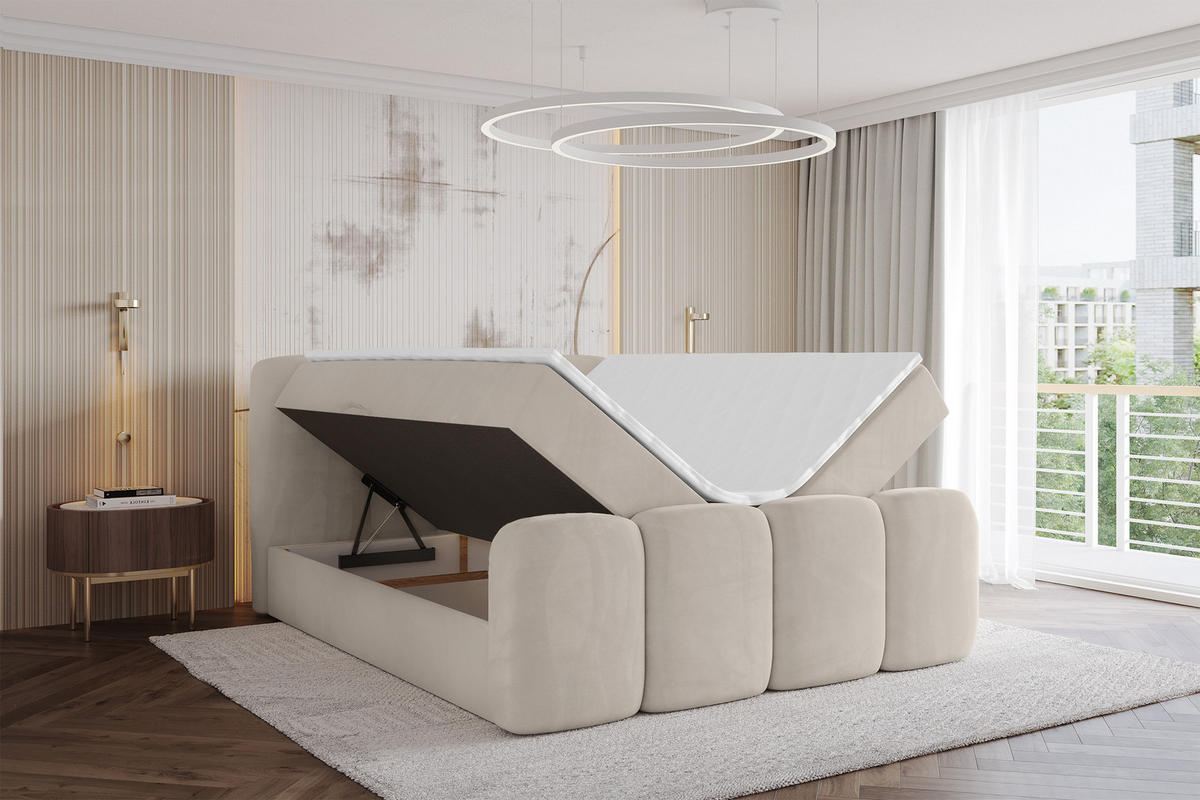 AMERICKÁ postel s matrací H4 a roštem – NINA-Z – 120 × 200 cm – béžová - šampaňská, kompozitní dřevo (120/200cm) - ALTDECOR