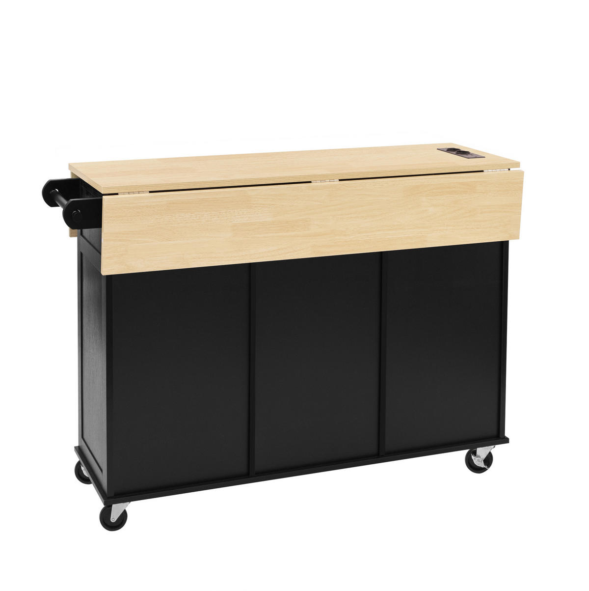 KUECHENINSEL mit Klapptisch 120 cm Schwarz/Natural - Schwarz, Holz (80/92/120cm) - Beauniv