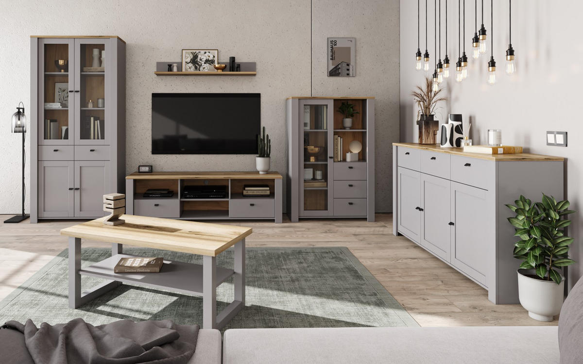SIDEBOARD Latour grau / Eiche Delano 165 / 42 / 88cm - Braun/Grau, Holz/Holzwerkstoff (165/88/42cm) - Feldmann-Wohnen