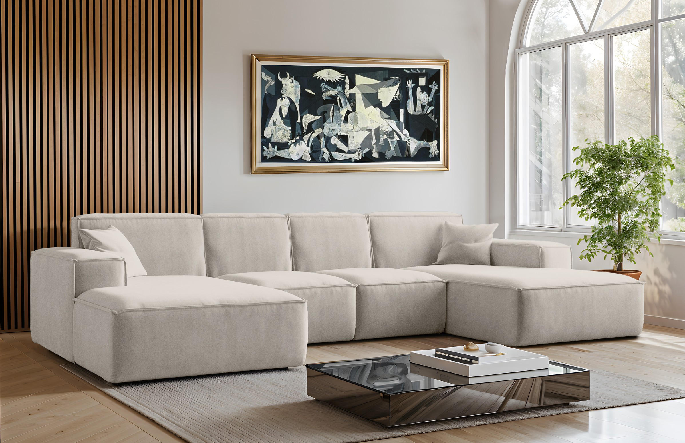 ECKSOFA U-Form Siena, U-förmiges Ecksofa, Stoff Salvador Ecru - Ecru, Holz/Textil (344/165cm) - Kaiser Möbel