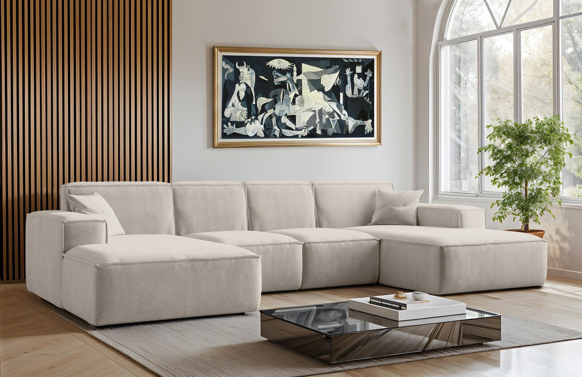 ECKSOFA U-Form Siena, U-förmiges Ecksofa, Stoff Salvador Ecru - Ecru, Holz/Textil (344/165cm) - Kaiser Möbel