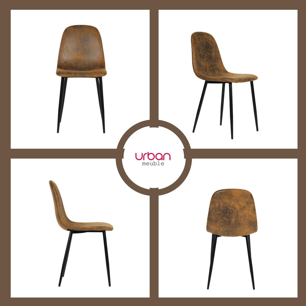 ESSTISCH SET mit 4 Retro-Stühlen - Braun, Holzwerkstoff/Textil (180/75/80cm) - Urban Meuble