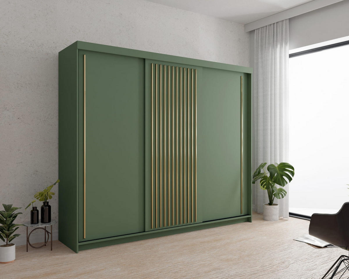 KLEIDERSCHRANK Tiara 250 Grün, Schiebeschrank - Grün, Holzwerkstoff (250/216/62cm) - Bettso