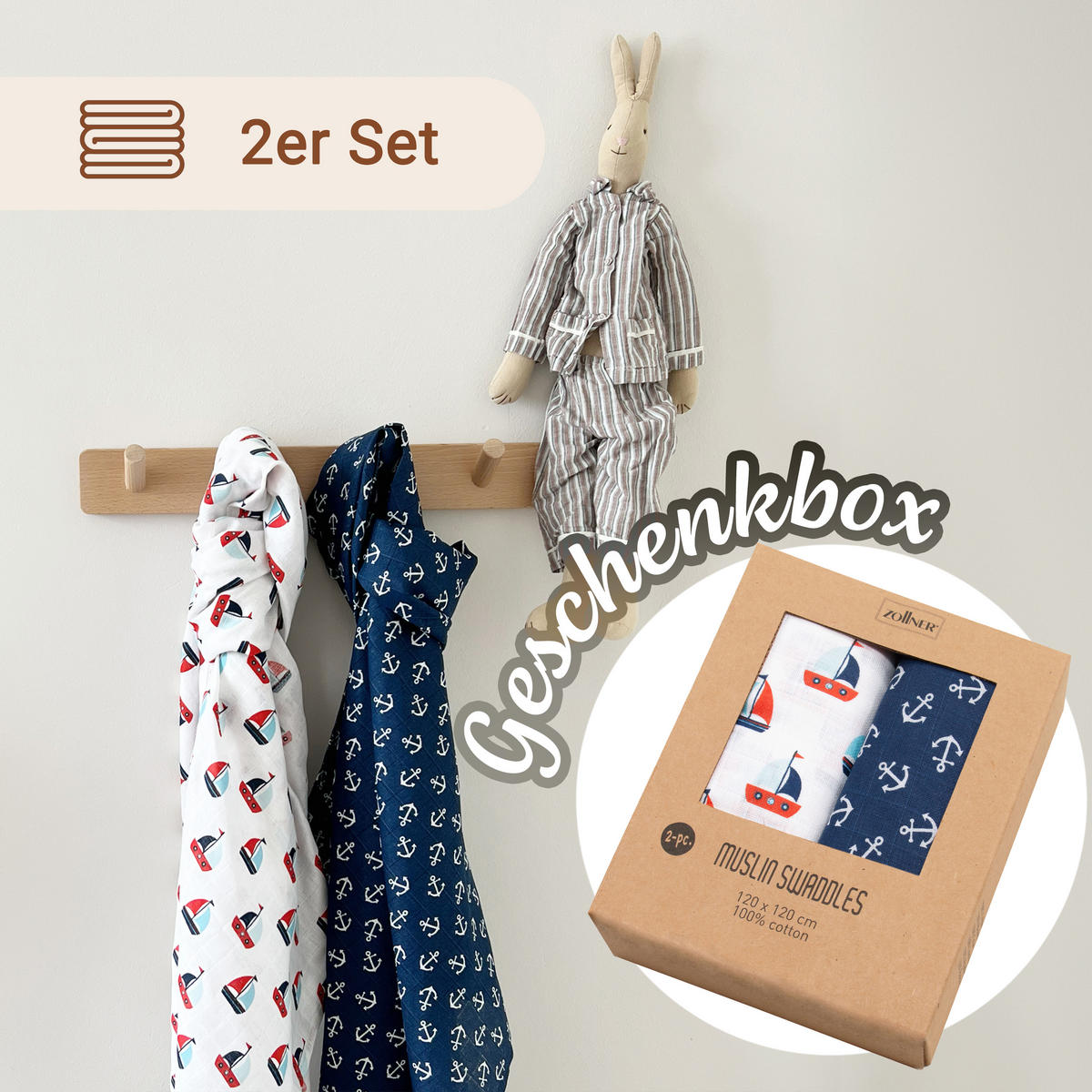 SPUCKTÜCHER, 2er-Set, 120x120 cm, 100% Baumwolle, farblich sortiert - Multicolor, Textil (120/120cm) - Zollner