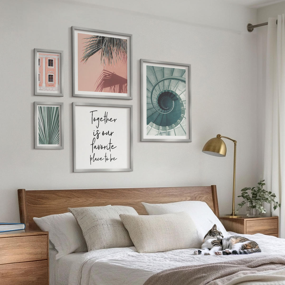 BILDER SET 5er Set - 50x50 cm & 20x30 cm & 40x60 cm Silberner Rahmen - Architektur-Pastellmuster - Silberfarben, Kunststoff (40/60cm) - TULUP