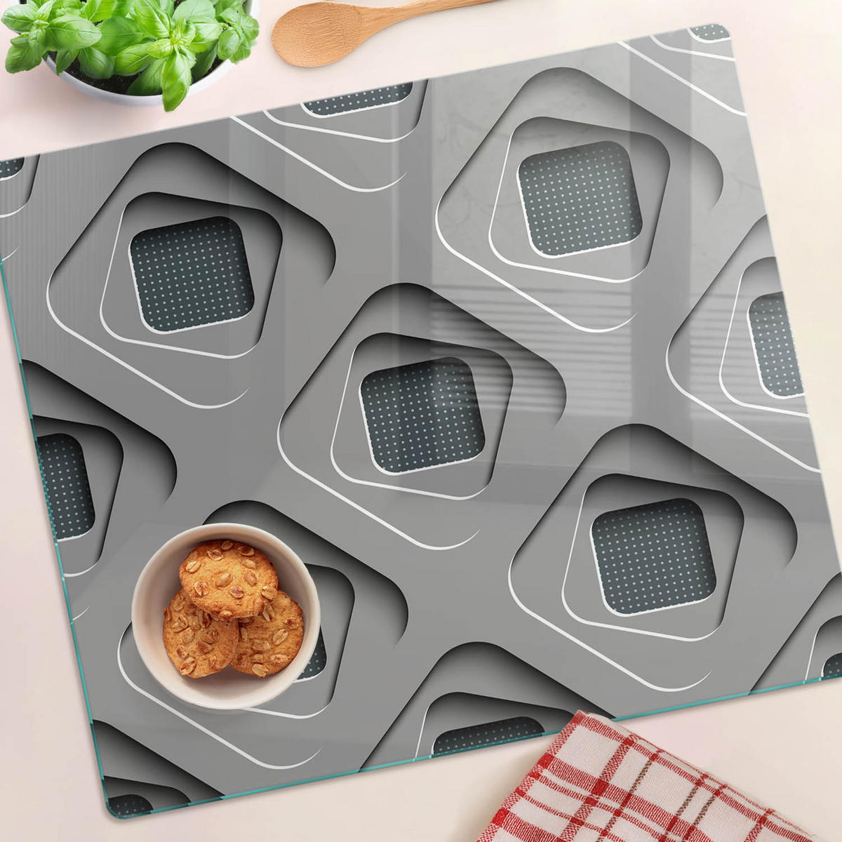 GLASPLATTE 60x52 cm 3D - Grau, Glas (60/0.4/52cm) - TULUP