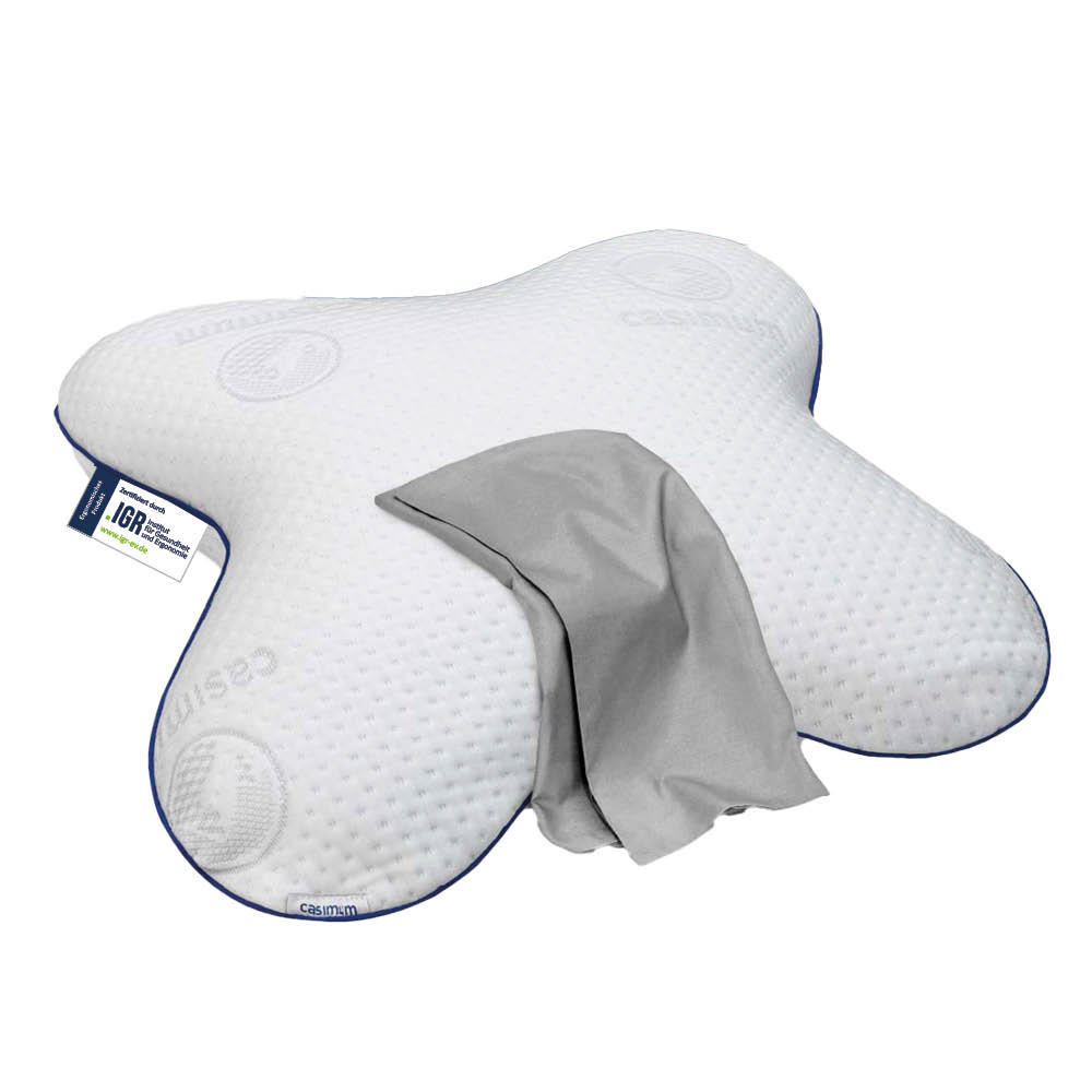 NACKENKISSEN Schmetterlingskissen BUTTERFLY inkl. grauem Baumwoll Schonbezug, 56x48x11,5, Seiten- & Seitenkippschläfer, cosyPUR® Memory Foam - Grau, Textil (48/56cm) - casimum