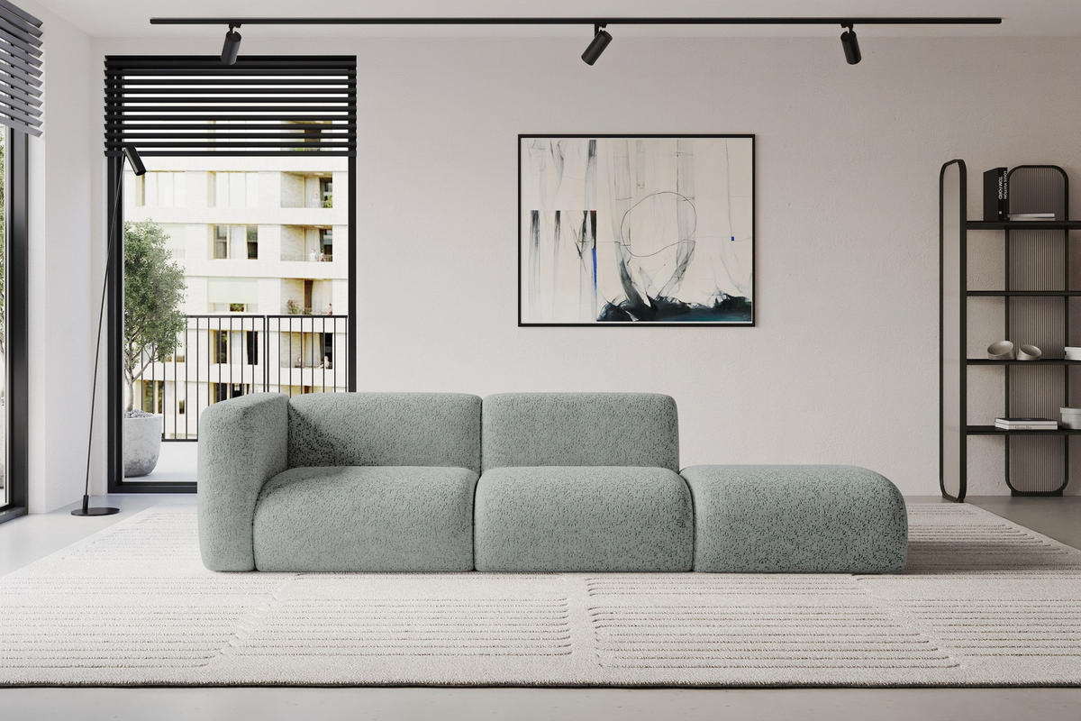 SOFA Ottomane Links MIRA-S3 296x89x70 Grün Velours - Schwarz/Hellgrün, Holzwerkstoff/Kunststoff (296/70/89cm) - ALTDECOR