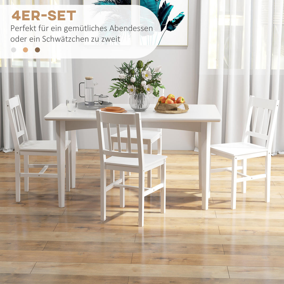 ESSZIMMERSTUHL 4er-Set mit Rückenlehne Holz Weiß - Weiß, Holz (41/85.5/46.5cm) - Meubliv