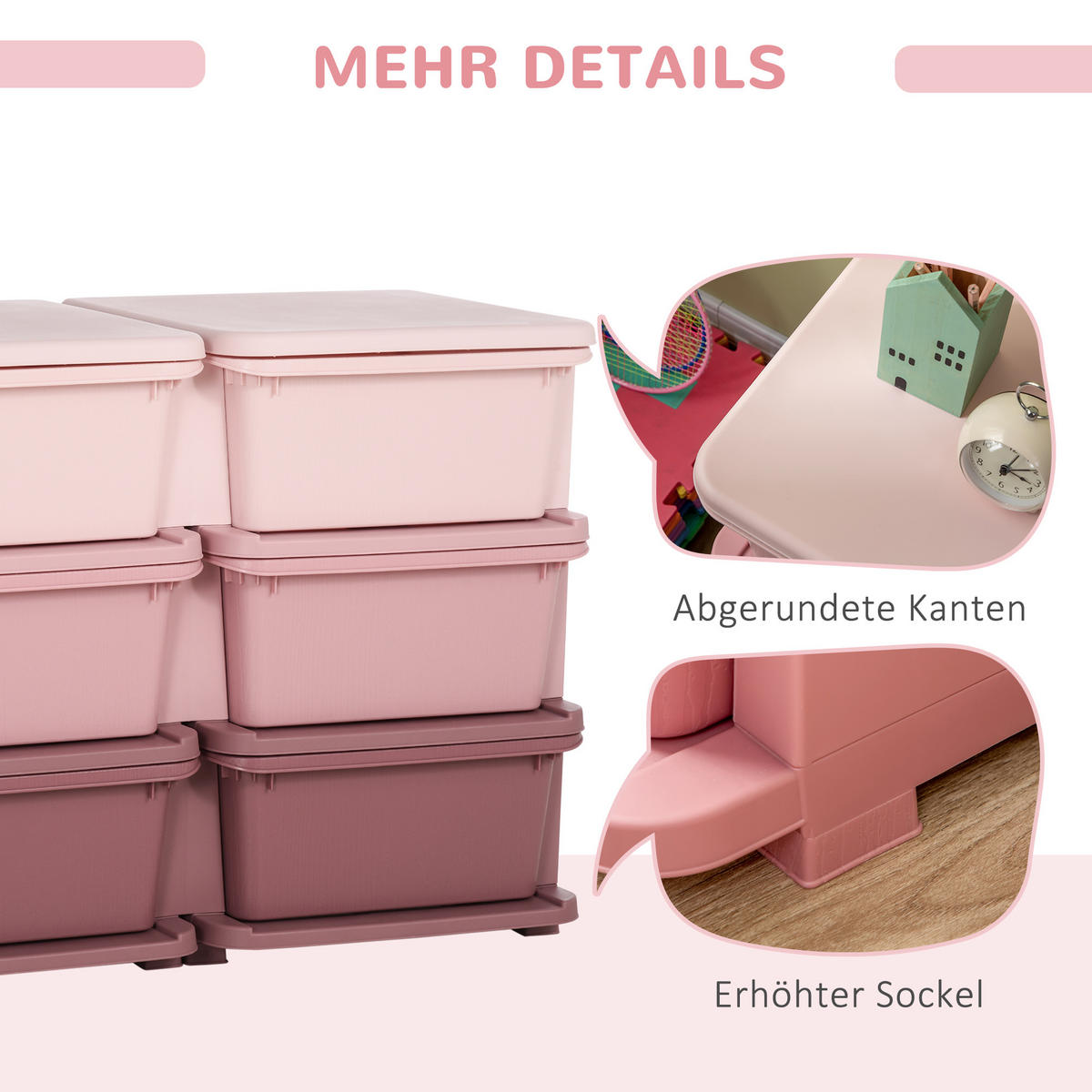 SCHUBLADENSCHRANK, Kunststoff, Rosa/Violett, 75L x 37B x 56,5H cm - Violett/Rosa, Kunststoff (37/56.5/75cm) - HOMCOM