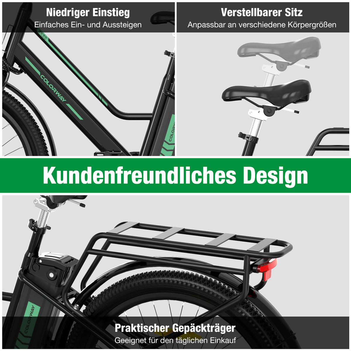 ELEKTROFAHRRAD BK8SL 27,5 Zoll mit LCD-Display ,maximale Reichweite 100 km - Schwarz, Metall (76cm) - COLORWAY