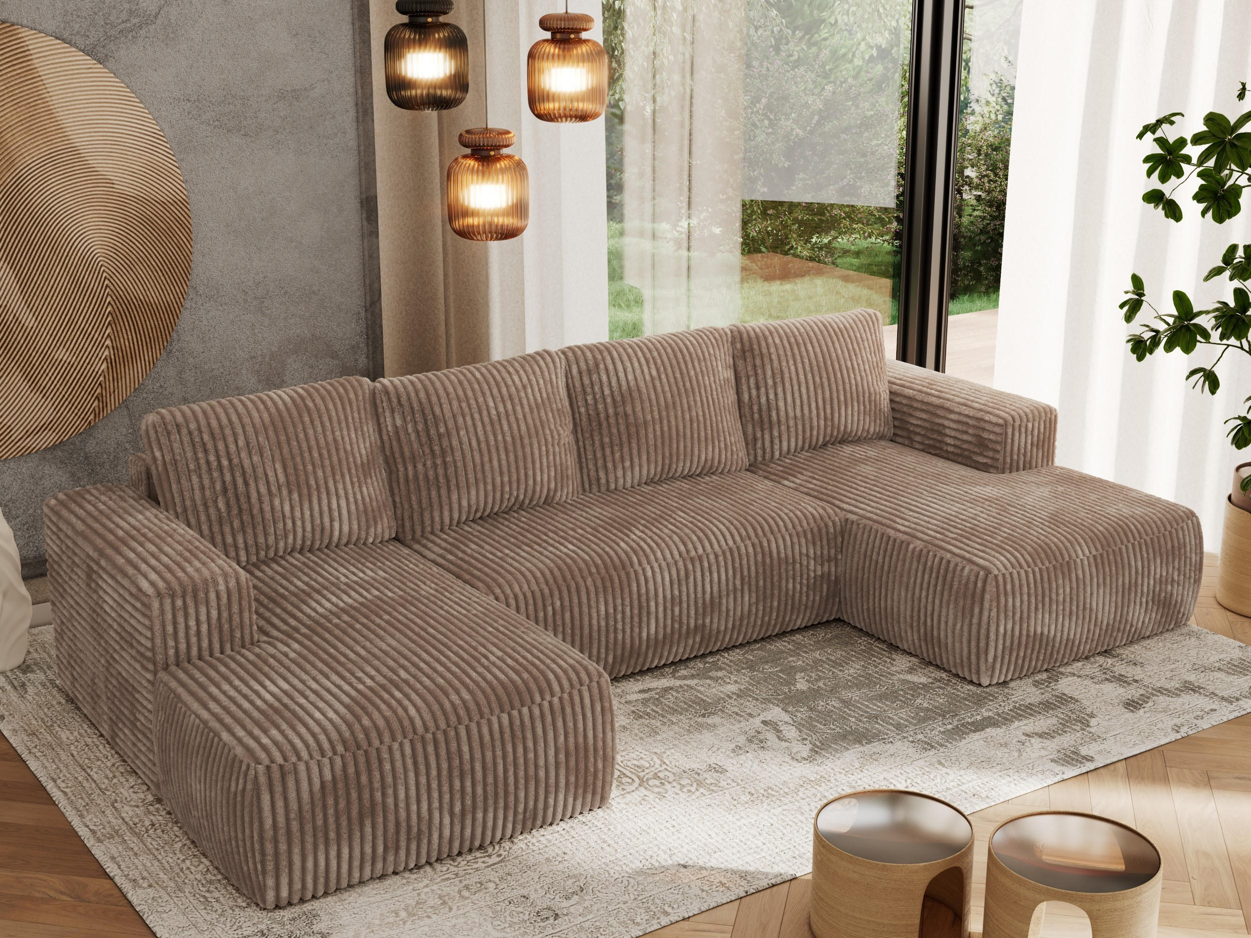 WOHNLANDSCHAFT TRENTINO U Braun Cord - Braun, Textil (334/91/163cm) - MKS