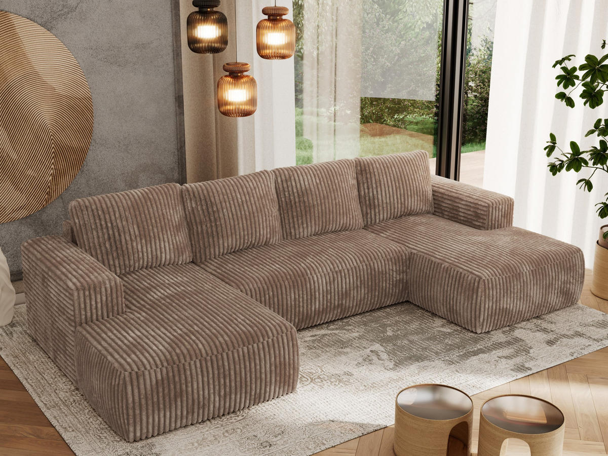 WOHNLANDSCHAFT TRENTINO U Braun Cord - Braun, Textil (334/91/163cm) - MKS