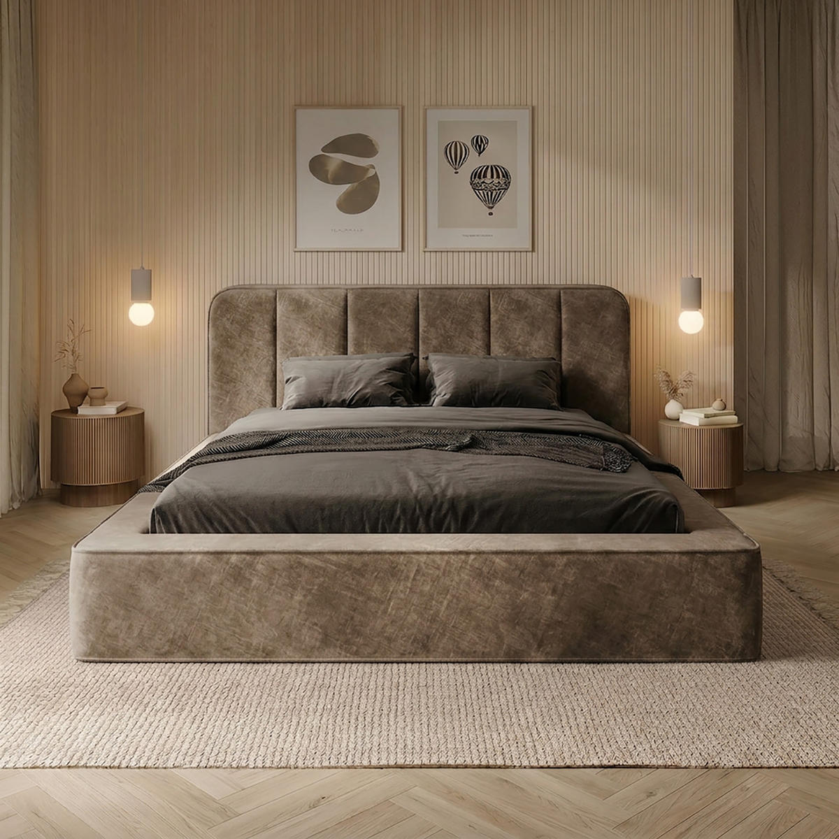 POLSTERBETT BEJO 160x200 cm, Hellbraun - Braun, Textil (200/160cm) - Fedve
