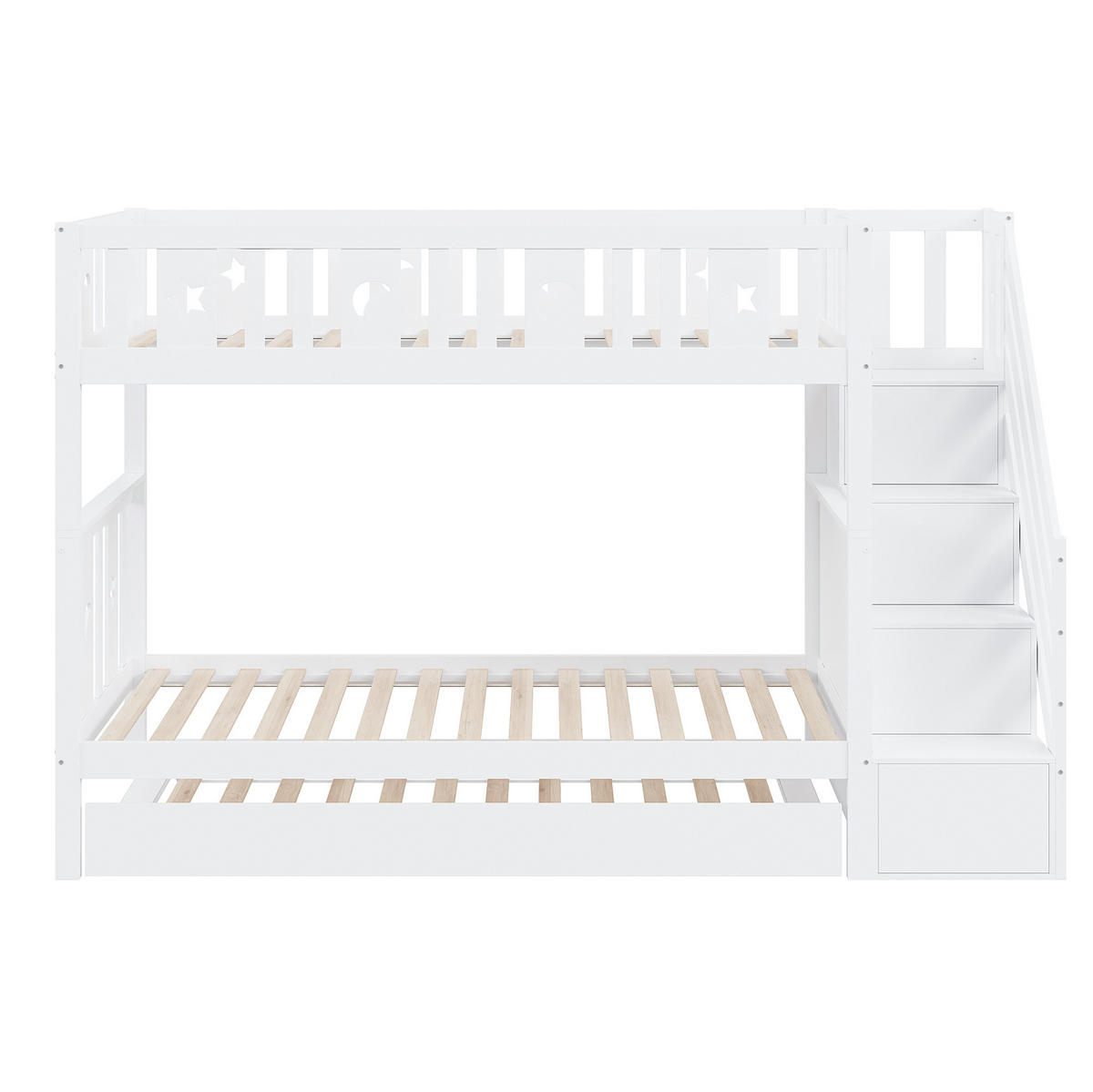 ETAGENBETT 90/200 cm Weiß mit Ausziehbett und Stauraumtreppe - Weiß, Holzwerkstoff (90/200cm) - Flora Grace