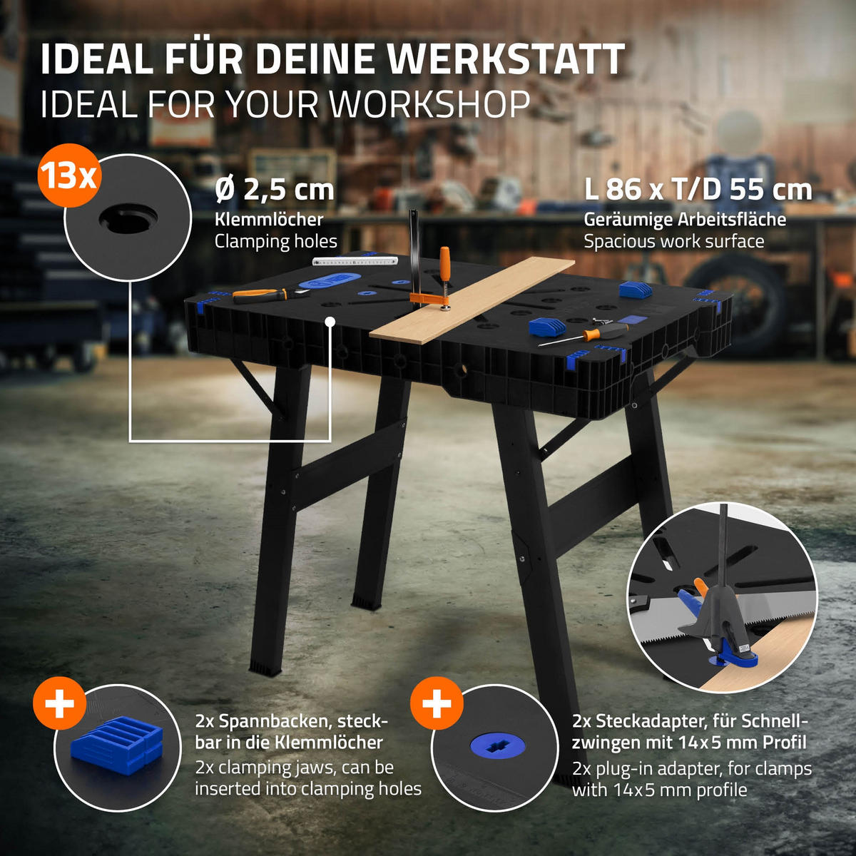 WERKBANK Klappbar - Schwarz, Kunststoff (85.5/79/54.5cm) - ECD-Germany