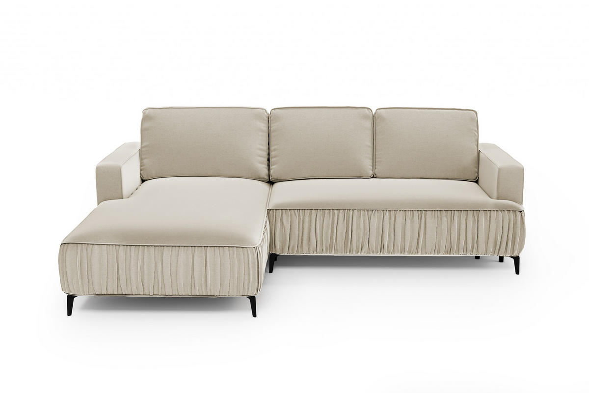 ECKSOFA GLANZ mit Schlaffunktion und Bettkasten – Beige, links - Beige/Schwarz, Textil/Metall (268/177cm) - MebleHot