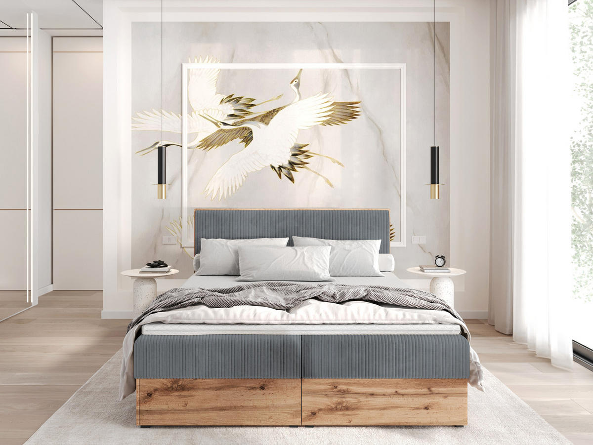 BOXBETT TESSA 200x200 Dunkelgrau Cord - H3 - Dunkelgrau, Textil (120/200cm) - AN-Moebel 4u
