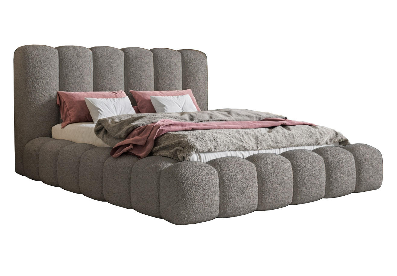 POLSTERBETT 140x200 Madeno mit Bettkasten, Boucle, Grau - Grau, Holz/Textil (140/200cm) - Emporius