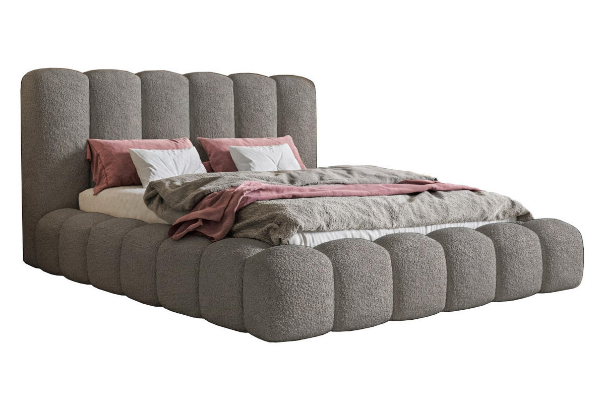 POLSTERBETT 140x200 Madeno mit Bettkasten, Boucle, Grau - Grau, Holz/Textil (140/200cm) - Emporius